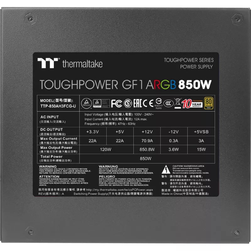 850W Thermaltake Toughpower GF1 Gold ARGB