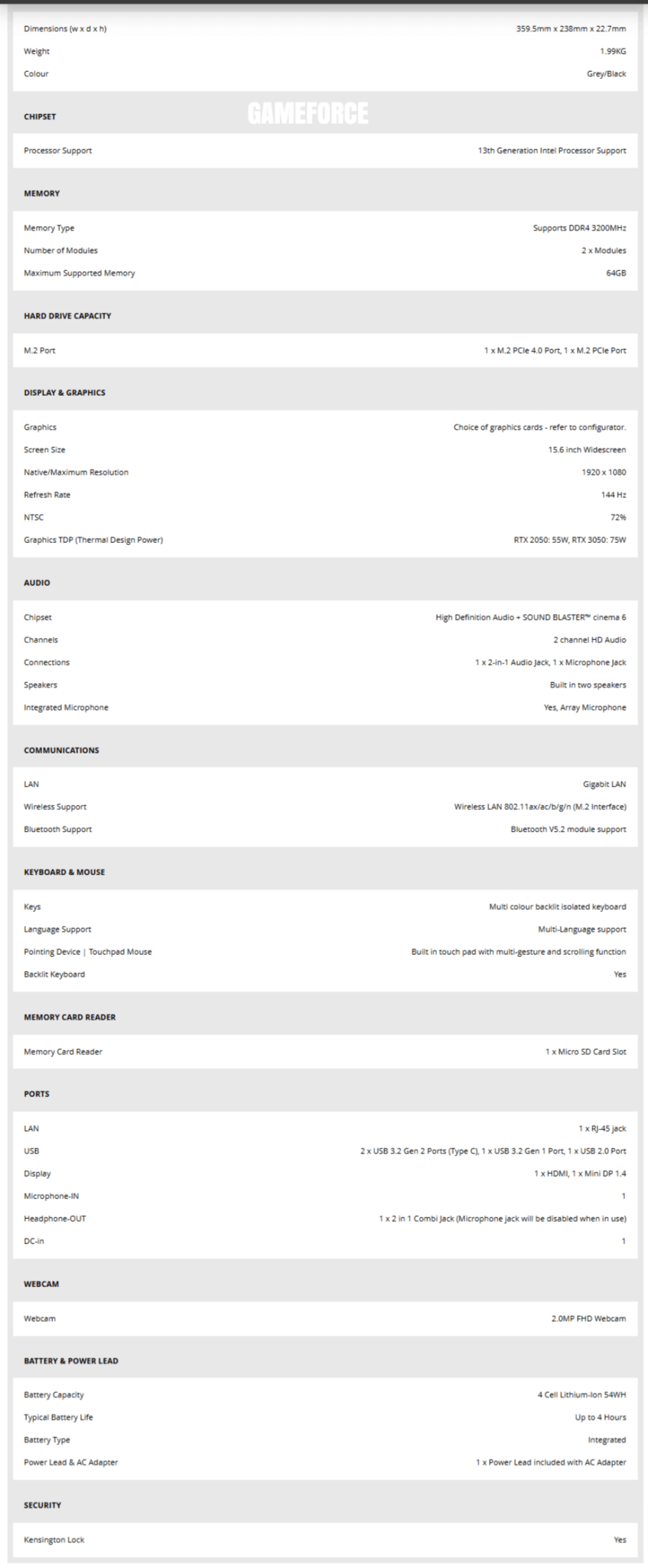 GAMEFORCE 15.6" INTEL CORE i5 GAMING LAPTOP WITH NVIDIA GeFORCE RTX2050 - TECHDIRECT GAMEFORCE.IE - Ireland - Carlow - Dublin - Cork