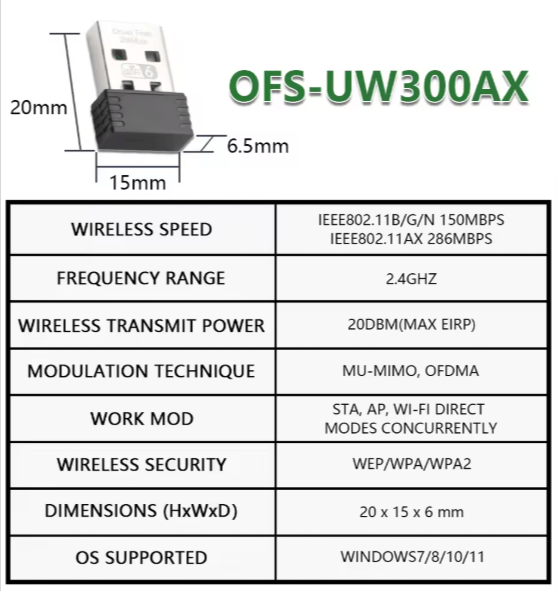 OPTFOCUS Wifi6 2.4G/5G 286mbps USB Wifi Adapter For PC - TECHDIRECT GAMEFORCE.IE - Ireland - Carlow - Dublin - Cork