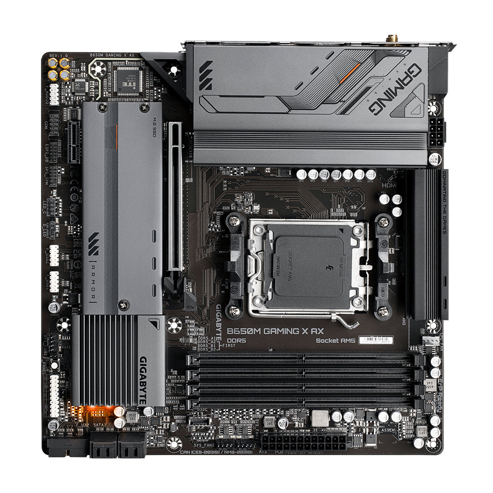 GIGABYTE B650M GAMING X AX Motherboard - AMD Ryzen 9000 Series CPUs, 6+2+1 Phases VRM, up to 8000MHz DDR5 (OC), 2xPCIe 4.0 M.2, 2.5GbE LAN, WIFI 6E, USB 3.2 Gen 2