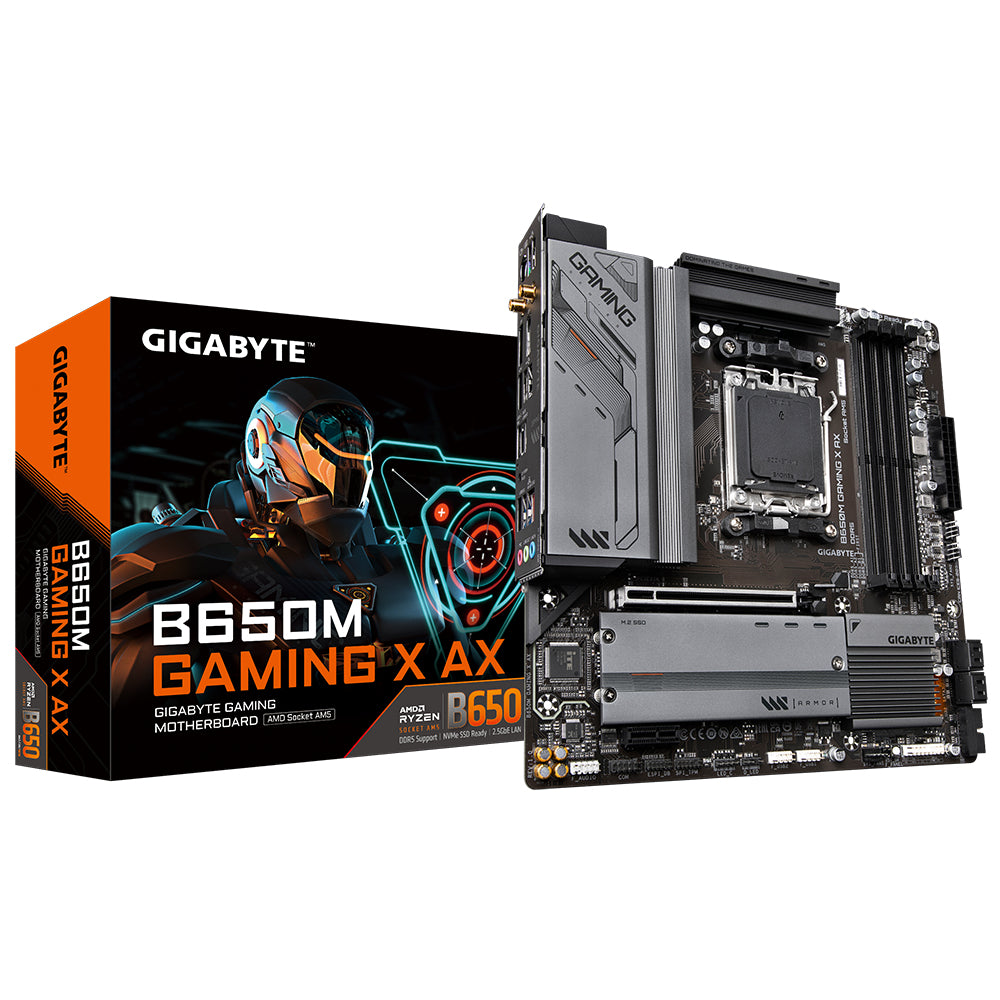 GIGABYTE B650M GAMING X AX Motherboard - AMD Ryzen 9000 Series CPUs, 6+2+1 Phases VRM, up to 8000MHz DDR5 (OC), 2xPCIe 4.0 M.2, 2.5GbE LAN, WIFI 6E, USB 3.2 Gen 2