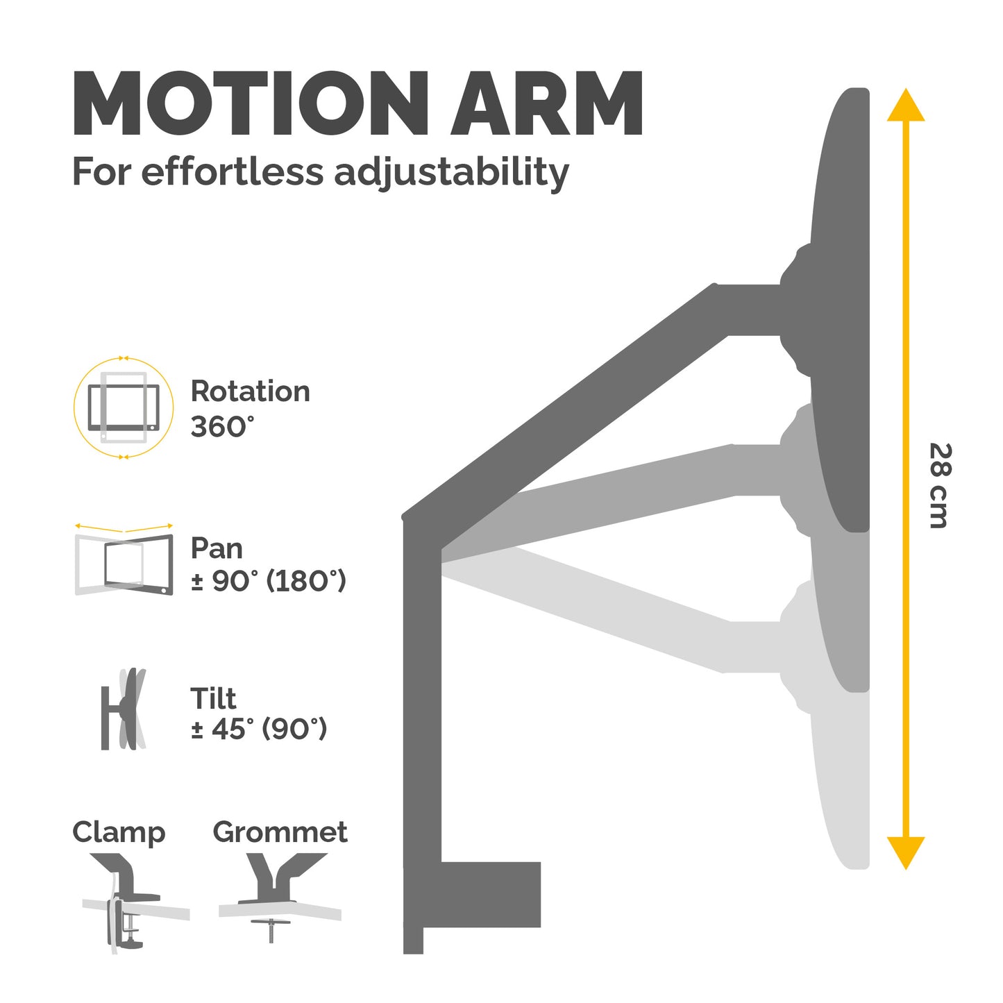 Fellowes Platinum Series Monitor Arm - Monitor Mount for 8KG 32 Inch Screens - Adjustable Monitor Desk Mount - Tilt 45° Pan 180° Swivel 360° Rotation 360°, VESA 75 x 75/100 x 100 - Black