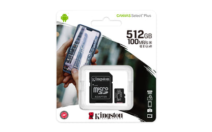 Kingston Technology 512GB micSDXC Canvas Select Plus 100R A1 C10 Card + ADP