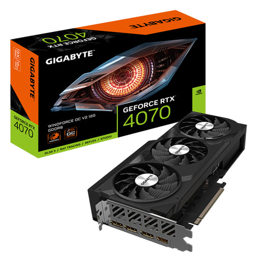 GIGABYTE GeForce RTX 4070 WINDFORCE OC V2 12G Graphics Card - 12GB GDDR6, 192bit, PCI-E 4.0, 2490MHz Core Clock, 3 x DisplayPort 1.4a, 1 x HDMI 2.1a, NVIDIA DLSS 3, GV-N4070WF3OCV2-12GD