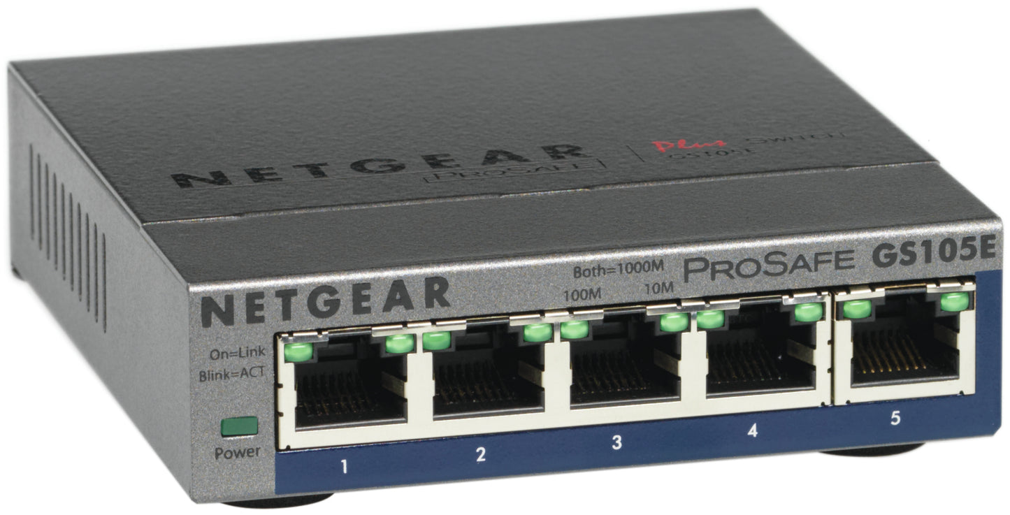 NETGEAR GS105E-200PES network switch Managed L2/L3 Gigabit Ethernet (10/100/1000) Grey