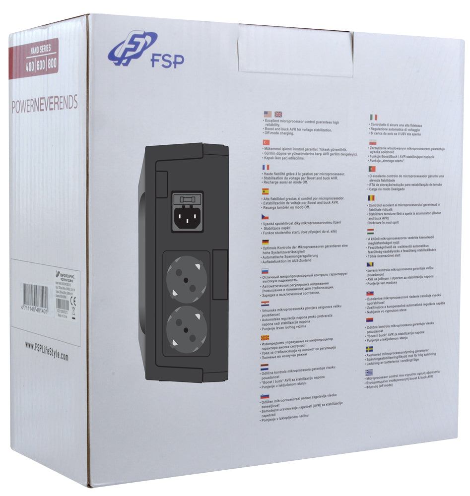 FSP Nano 800 uninterruptible power supply (UPS) Standby (Offline) 0.8 kVA 480 W 2 AC outlet(s)