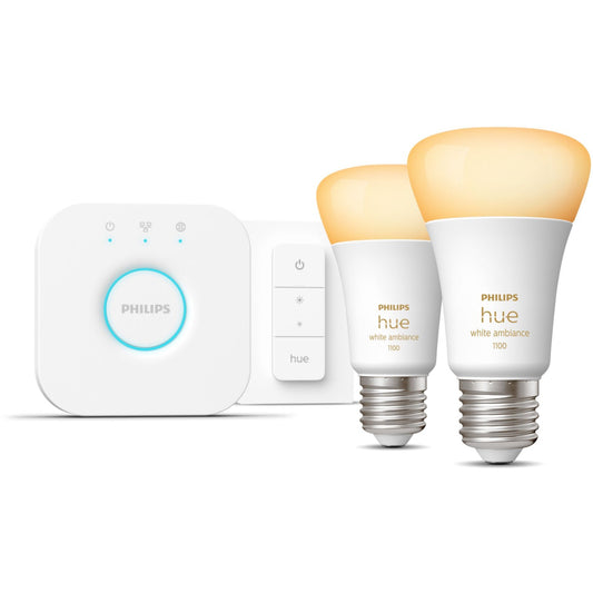 Philips Hue White ambience Starter kit: 2 E27 smart bulbs (1100) + dimmer switch