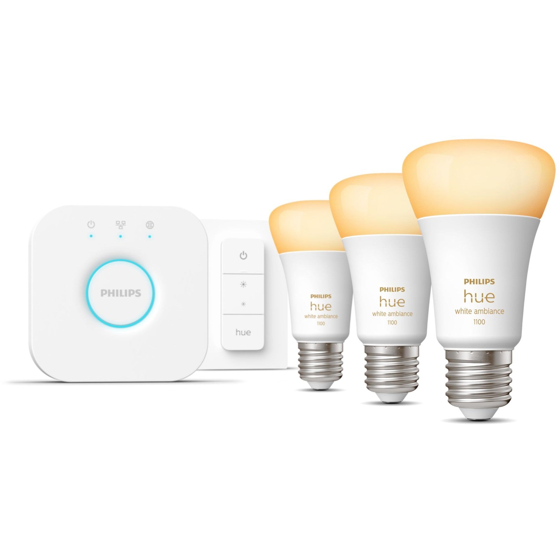 Philips Hue White ambience Starter kit: 3 E27 smart bulbs (1100) + dimmer switch