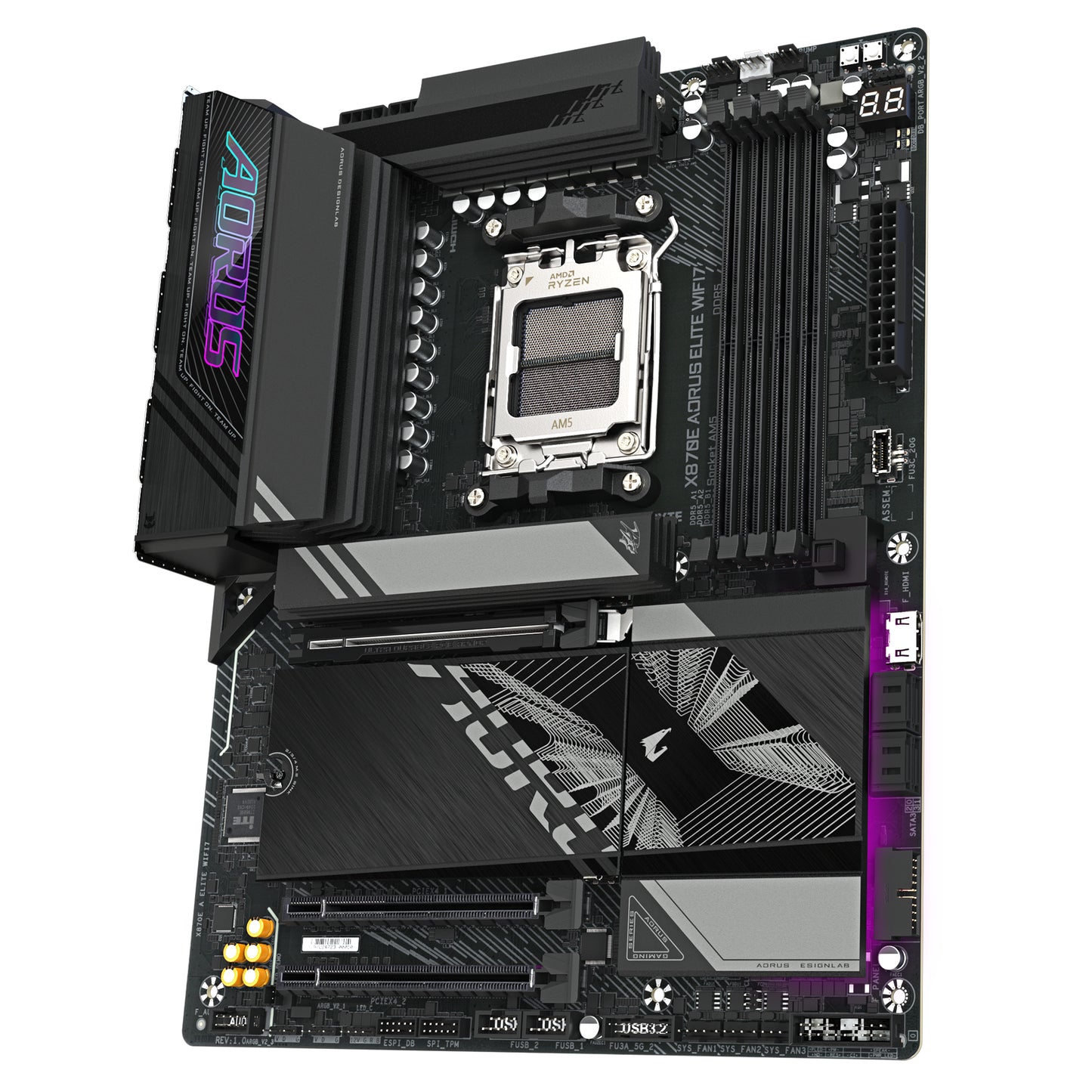 GIGABYTE X870E AORUS ELITE WIFI7 Motherboard - Supports AMD Ryzen 9000 CPUs, 16+2+2 Phases Digital VRM, up to 8000Hz DDR5 (OC), 3xPCIe 5.0 + 1xPCIe 4.0, Wi-Fi 7, 2.5GbE LAN, USB 4