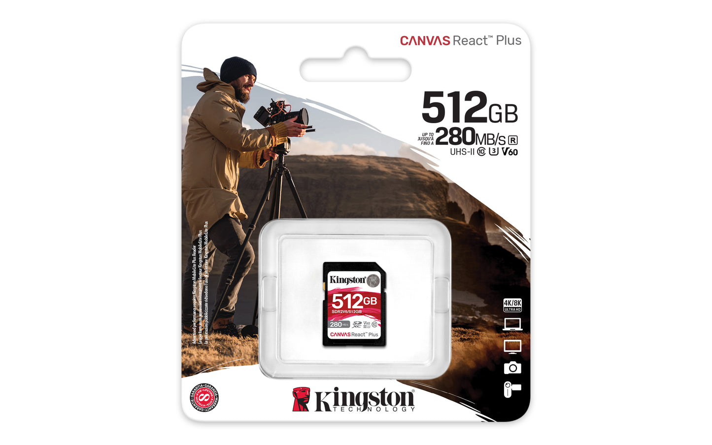 Kingston Technology 512GB Canvas React Plus SDXC UHS-II 280R/150W U3 V60 for Full HD/4K