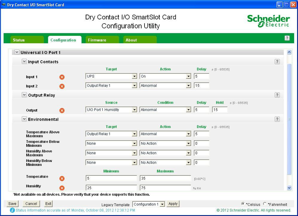 APC Dry contact, Management Options, Dry Contact I/O Card, monitor external UPS environmental sensors, output relays, and input contacts