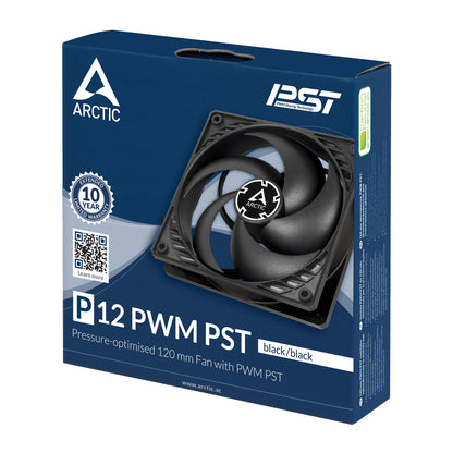 ARCTIC P12 PWM PST (Black/Black) Pressure-optimised 120 mm Fan with PWM PST