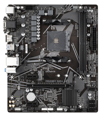 GIGABYTE A520M S2H Motherboard - Supports AMD Ryzen 5000 Series AM4 CPUs, 4+3 Phases Pure Digital VRM, up to 5100MHz DDR4 (OC), PCIe 3.0 x4 M.2, GbE LAN, USB 3.2 Gen 1