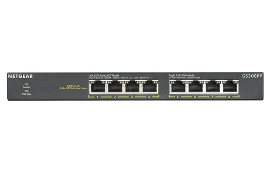 NETGEAR GS308PP Unmanaged Gigabit Ethernet (10/100/1000) Power over Ethernet (PoE) Black