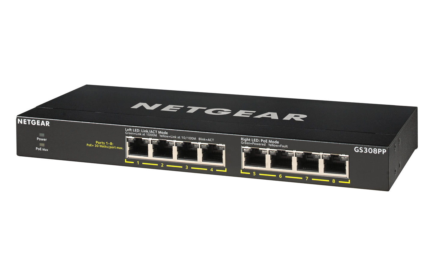 NETGEAR GS308PP Unmanaged Gigabit Ethernet (10/100/1000) Power over Ethernet (PoE) Black