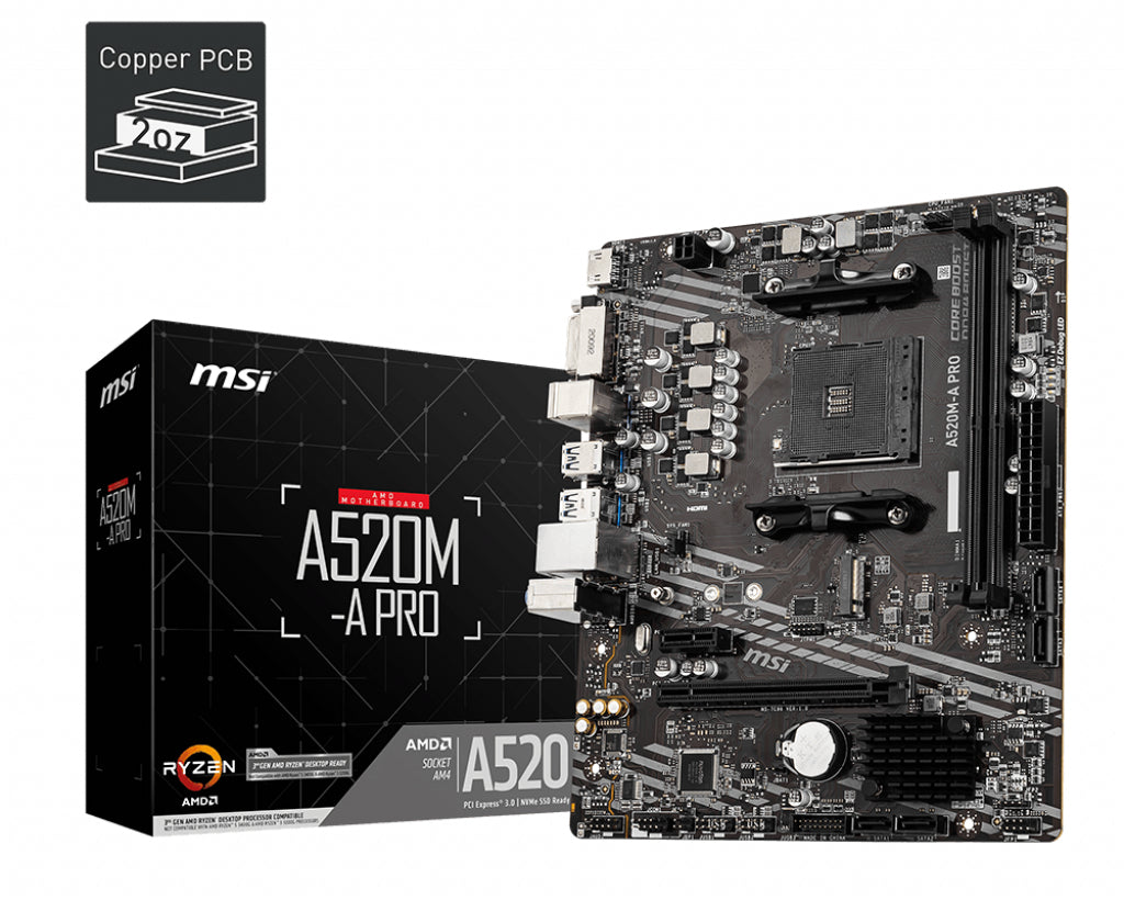 MSI A520M-A PRO motherboard AMD A520 Socket AM4 micro ATX