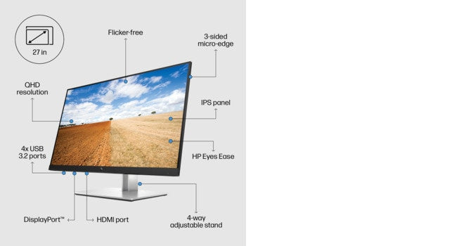 HP E-Series E27q G4 QHD computer monitor 68.6 cm (27") 2560 x 1440 pixels Quad HD Black