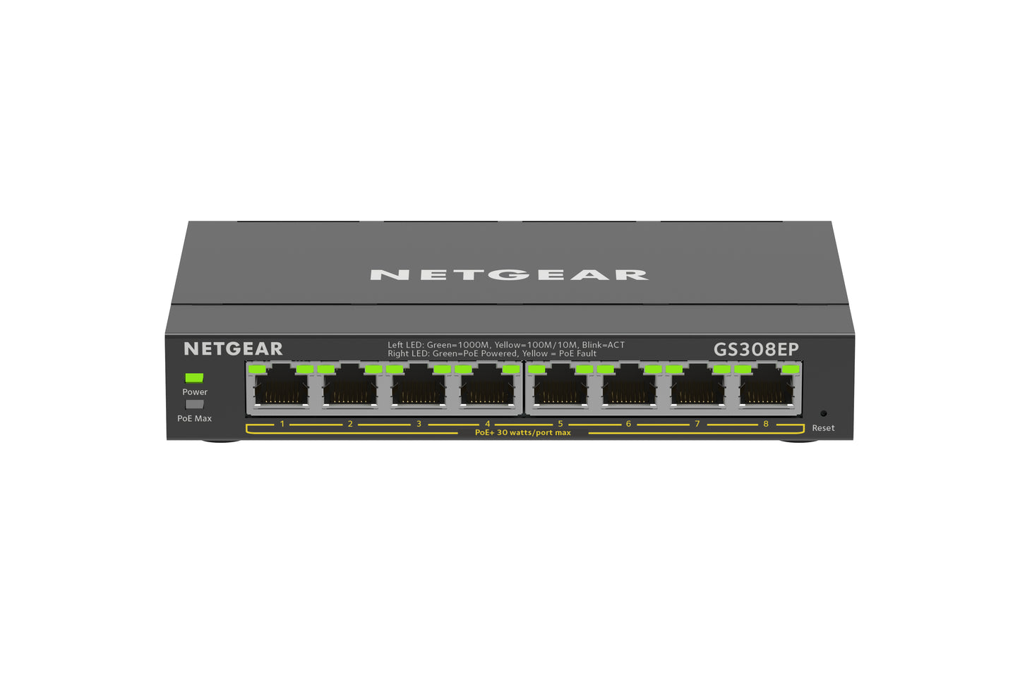 NETGEAR 8-Port Gigabit Ethernet PoE+ Plus Switch (GS308EP) Managed L2/L3 Gigabit Ethernet (10/100/1000) Power over Ethernet (PoE) Black