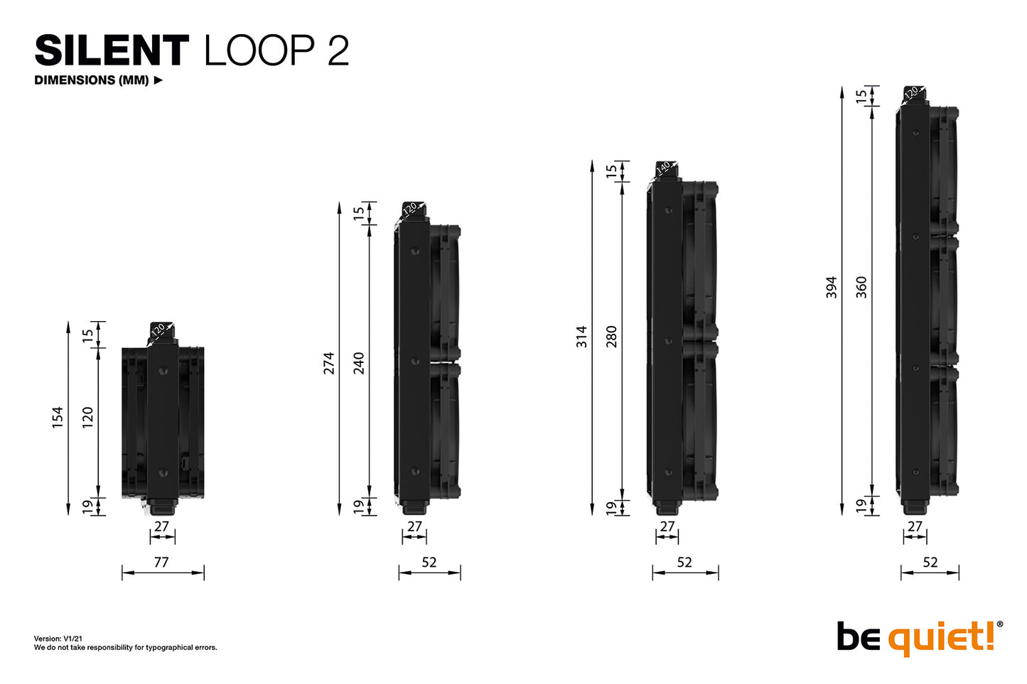 be quiet! Silent Loop 2 240mm All In One CPU Water Cooling, 2 X 240mm PWM Fan, For Intel Socket: 1200 / 2066 / 115X / 2011(-3) square ILM; For AMD Socket: AMD: AM4 / AM3(+)