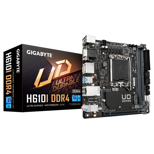 GIGABYTE H610I DDR4 Motherboard - Supports Intel Core 14th CPUs, 4+1+1 Hybrid Digital VRM, up to 3200MHz DDR4 (OC), 1xPCIe 3.0 M.2, GbE LAN, USB 3.2 Gen 1