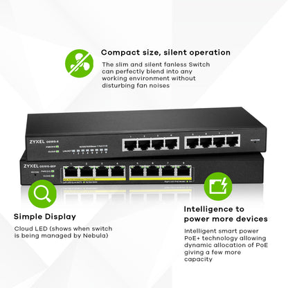 Zyxel GS1915-8EP Managed L2 Gigabit Ethernet (10/100/1000) Power over Ethernet (PoE) Black