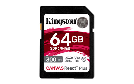 Kingston Technology 64GB Canvas React Plus SDXC UHS-II 300R/260W U3 V90 for Full HD/4K/8K