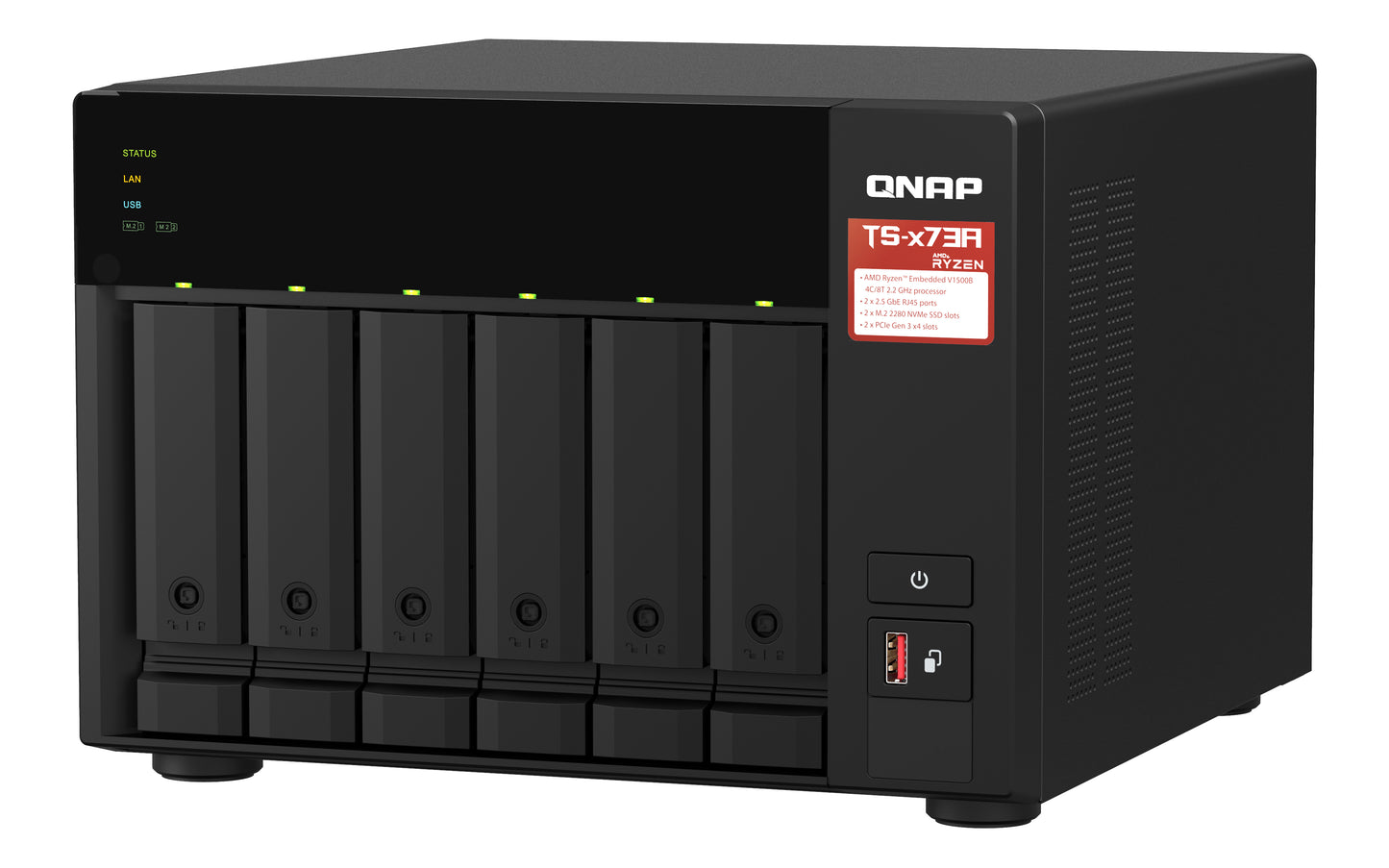 QNAP TS-673A NAS Tower Ryzen Embedded V1500B 8 GB DDR4 36 TB HDD QNAP Turbo System Black