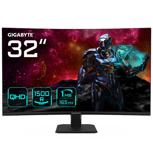 GIGABYTE GS32QC 31.5" QHD Curved Gaming Monitor - 2560 x 1440, 1500R, 165Hz, 1ms, 300 cd/m², FreeSync Premium, HDR Ready, HDMI 2.0, Displayport 1.4