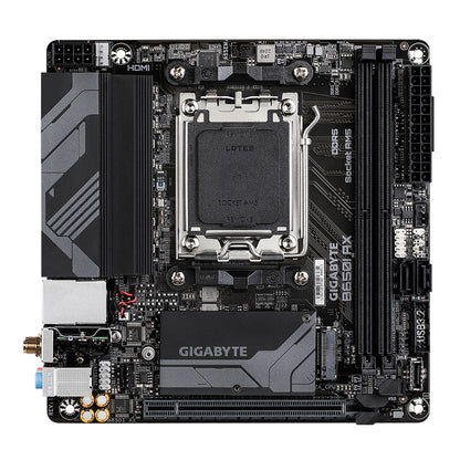 GIGABYTE B650I AX Motherboard - AMD Ryzen 9000 Series CPUs, 5+2+1 Phases VRM, up to 6400MHz DDR5 (OC), 1xPCIe 4.0 M.2, 2.5GbE LAN, WIFI 6E, USB 3.2 Gen 2