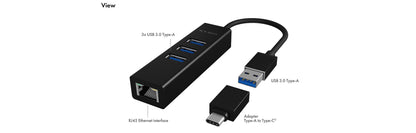 ICY BOX IB-HUB1419-LAN USB 3.2 Gen 1 (3.1 Gen 1) Type-A Black