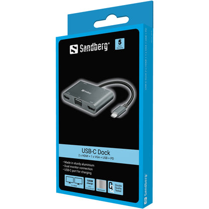 Sandberg USB-C Dock 2xHDMI+1xVGA+USB+PD