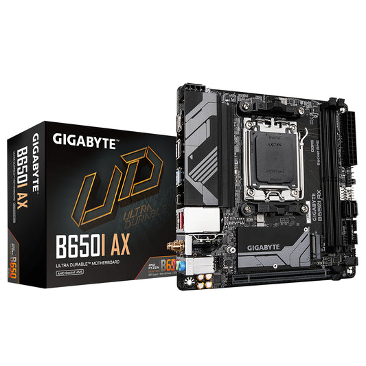 GIGABYTE B650I AX Motherboard - AMD Ryzen 9000 Series CPUs, 5+2+1 Phases VRM, up to 6400MHz DDR5 (OC), 1xPCIe 4.0 M.2, 2.5GbE LAN, WIFI 6E, USB 3.2 Gen 2