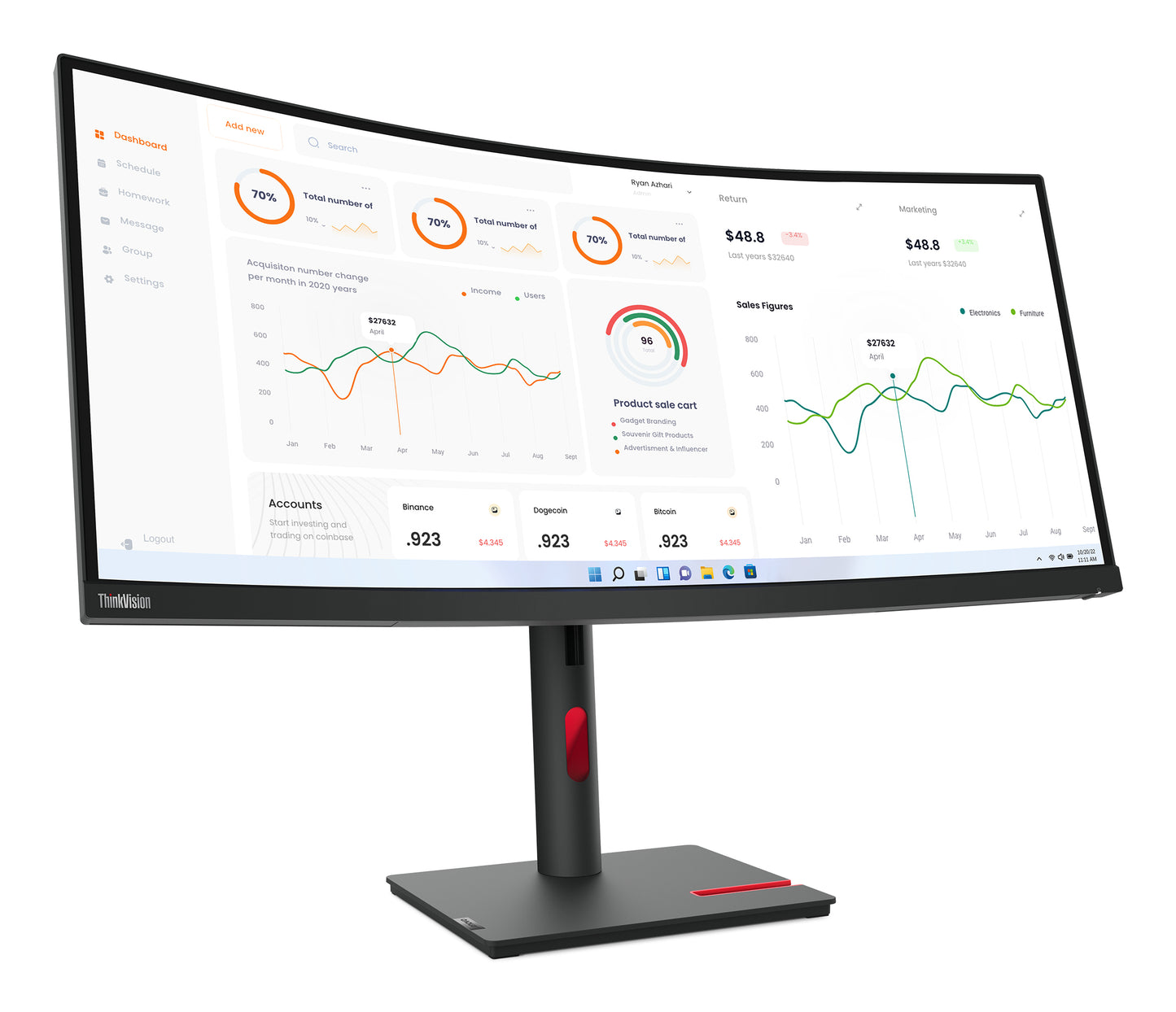 Lenovo ThinkVision T34w-30 LED display 86.4 cm (34") 3440 x 1440 pixels Wide Quad HD Black