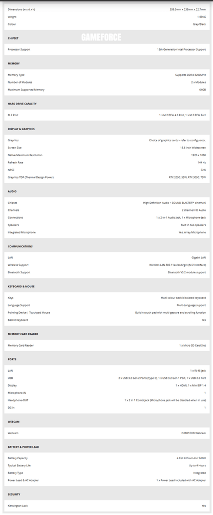 GAMEFORCE 15.6" INTEL CORE i5 GAMING LAPTOP WITH NVIDIA GeFORCE RTX2050 - TECHDIRECT GAMEFORCE.IE -  Ireland - Carlow - Dublin - Cork