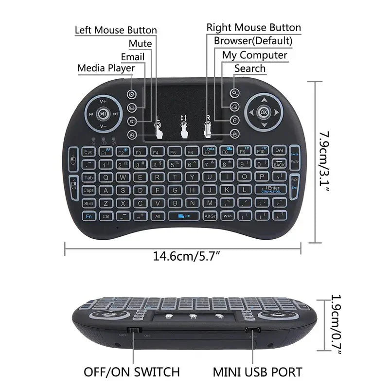PC-Link I8 2.4Ghz 7-Color Backlit Mini Keyboard Touchpad Mouse with Marquee Effect - TECHDIRECT GAMEFORCE.IE -  Ireland - Carlow - Dublin - Cork