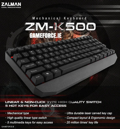 Zalman ZM-K500 Mechanical Keyboard - GAMEFORCE.IE Irelands PC Builders - TECHDIRECT GAMEFORCE.IE -  Ireland - Carlow - Dublin - Cork
