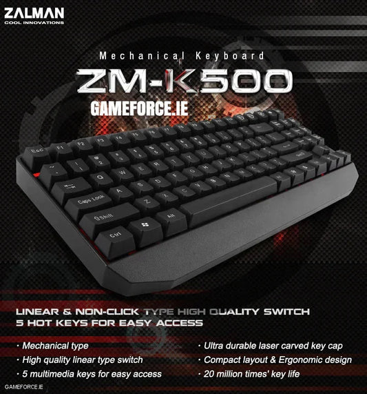 Zalman ZM-K500 Mechanical Keyboard - GAMEFORCE.IE Irelands PC Builders - TECHDIRECT GAMEFORCE.IE -  Ireland - Carlow - Dublin - Cork